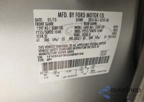 2013 Ford Explorer Limited z USA, uszkodzony, nr VIN 1FM5K8F86DGB95154